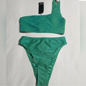 Etam One shoulder green shimmer bikini
